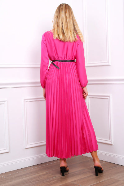 Lange plissé jurk | Fuchsia
