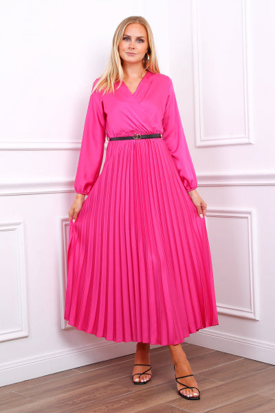 Lange plissé jurk | Fuchsia