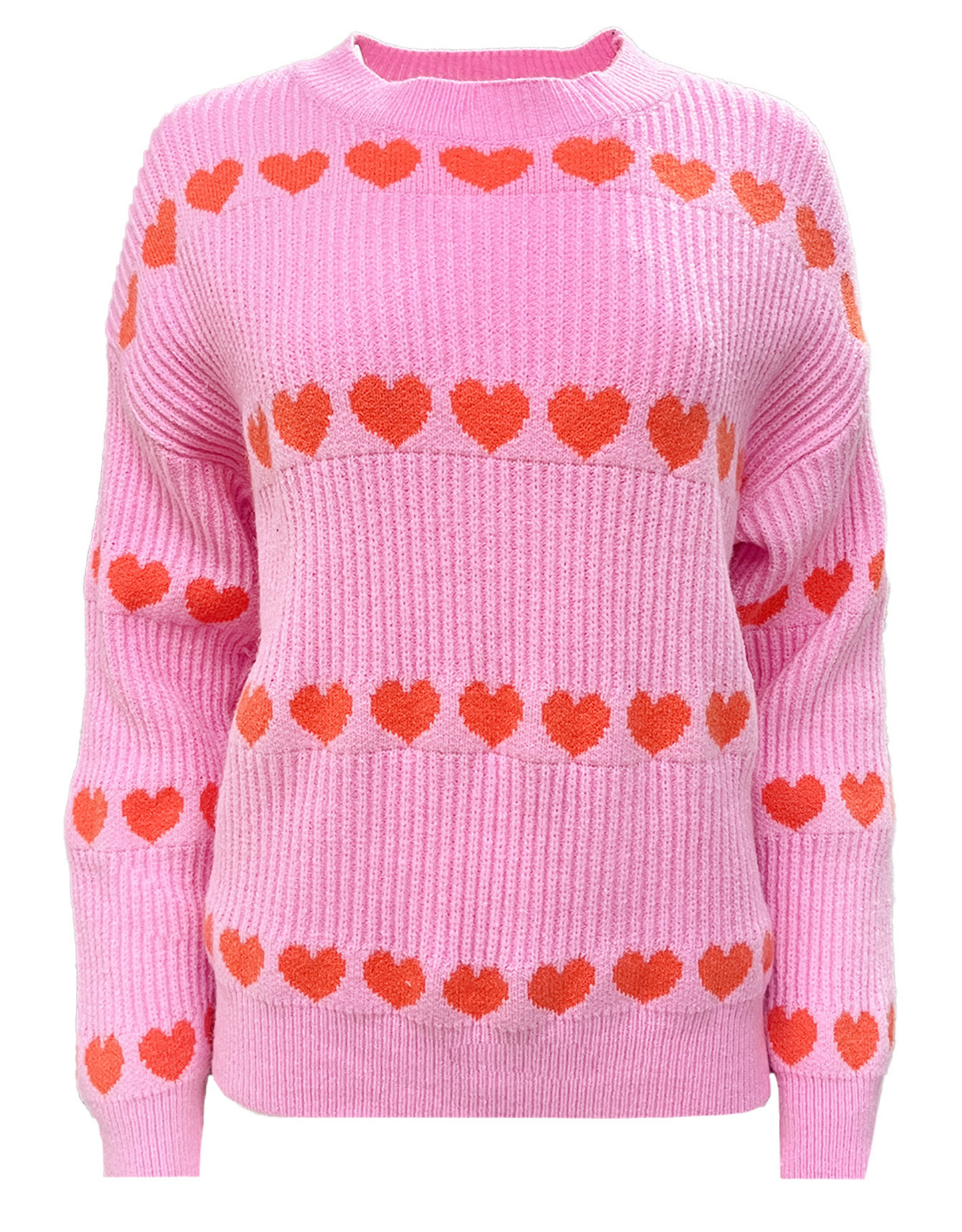 Roze trui met rode hartjes