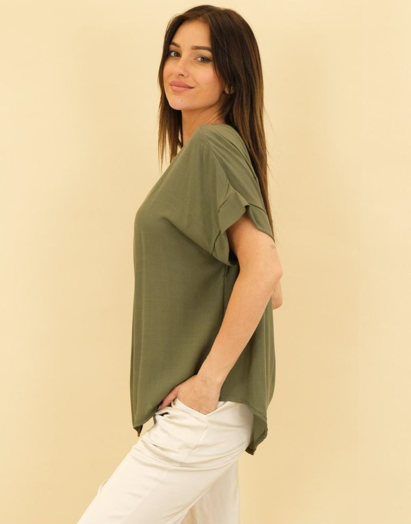 Oversized asymmetrische blouse Delina | Kaki