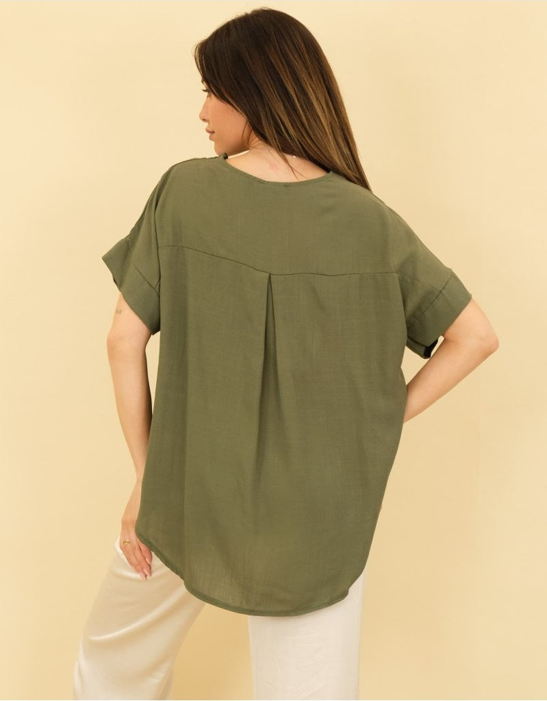 Oversized asymmetrische blouse Delina | Kaki