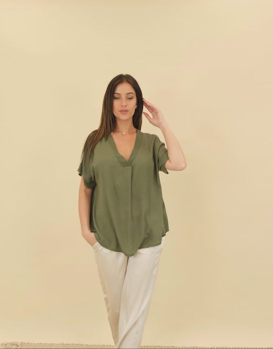 Oversized asymmetrische blouse Delina | Kaki