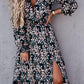 Lange flower jurk Jolie | Zwart/blauw