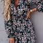 Lange flower jurk Jolie | Zwart/blauw