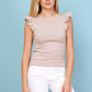 T-shirt met ruffle mouw | beige