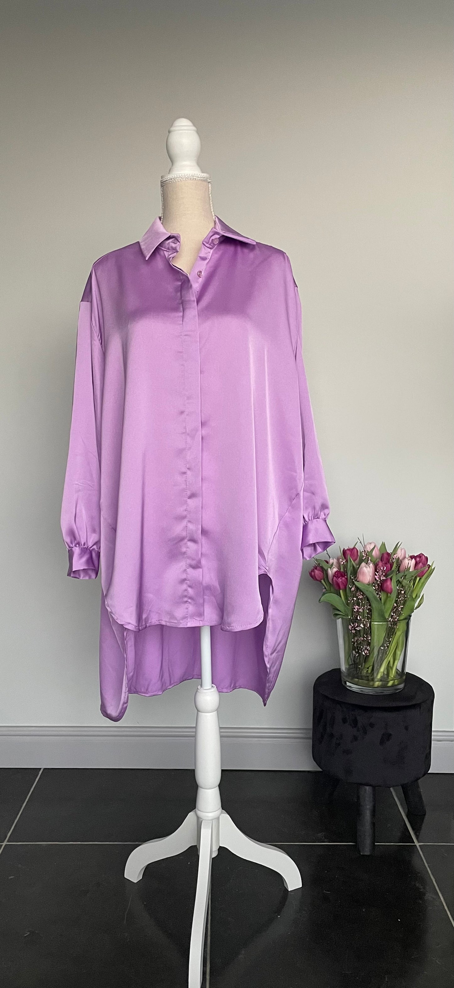 Satijnen blouse jurk | Lila