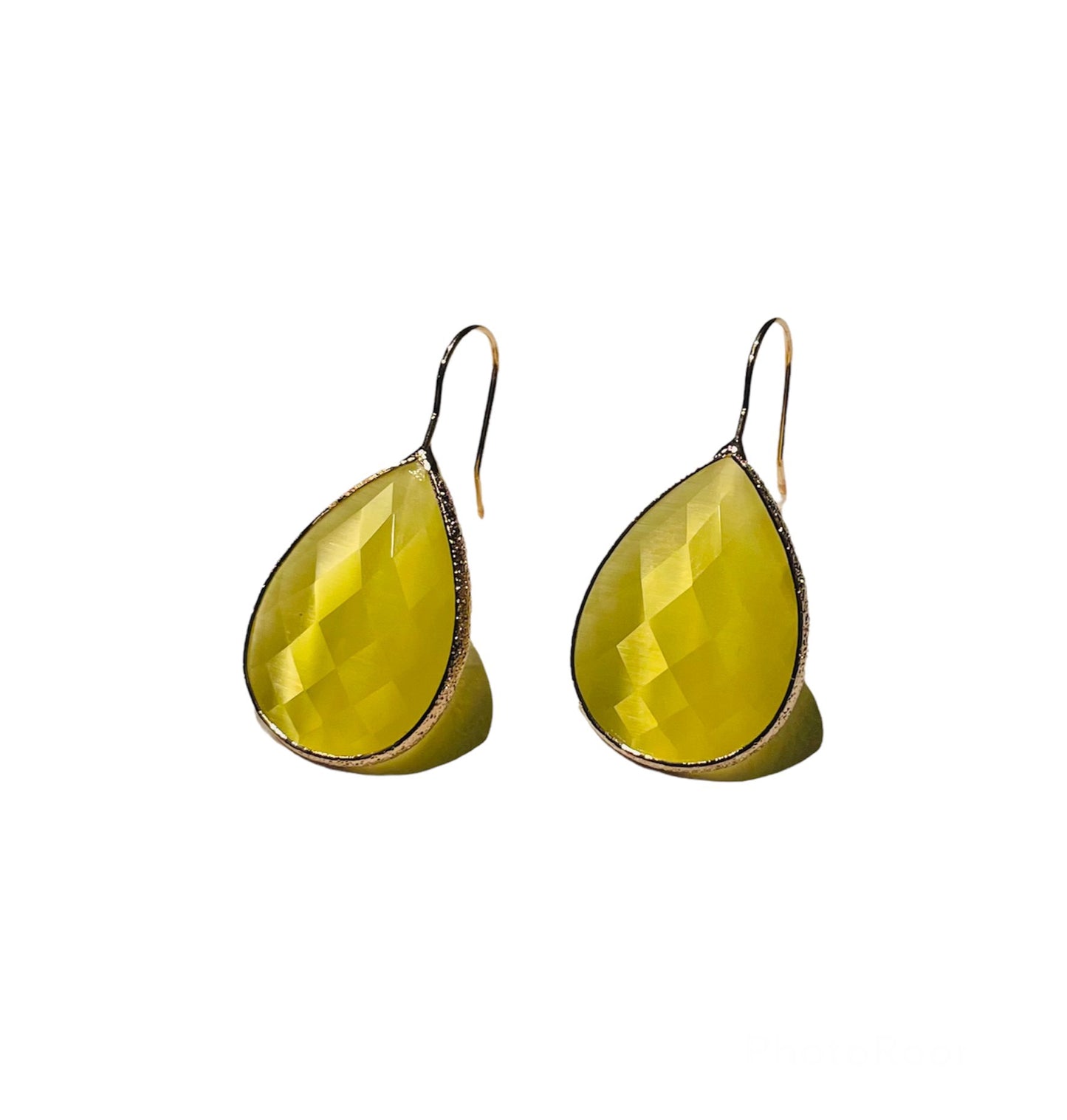 Oorbellen cat's eye stone drop | geel