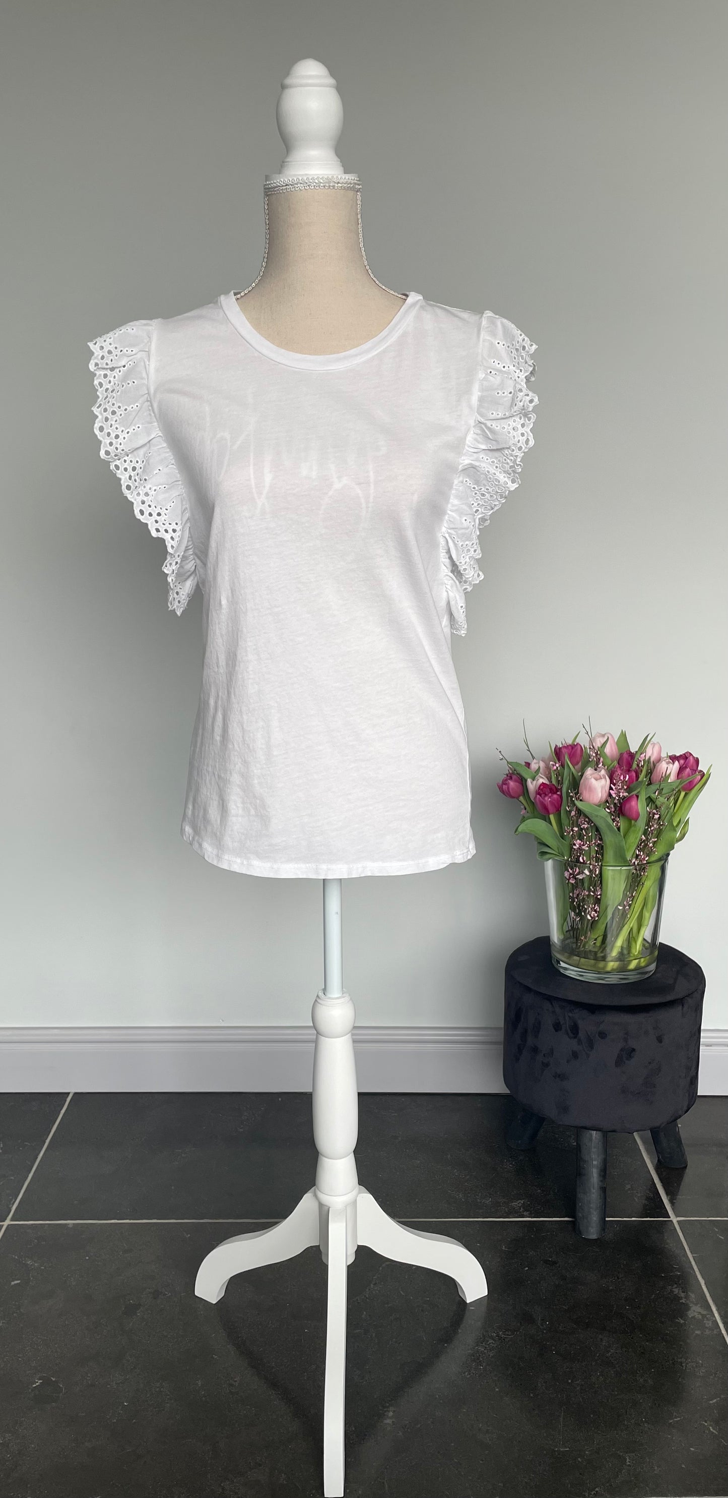 T-shirt met broderie kapmouw | wit