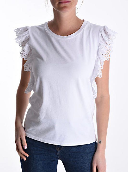 T-shirt met broderie kapmouw | wit