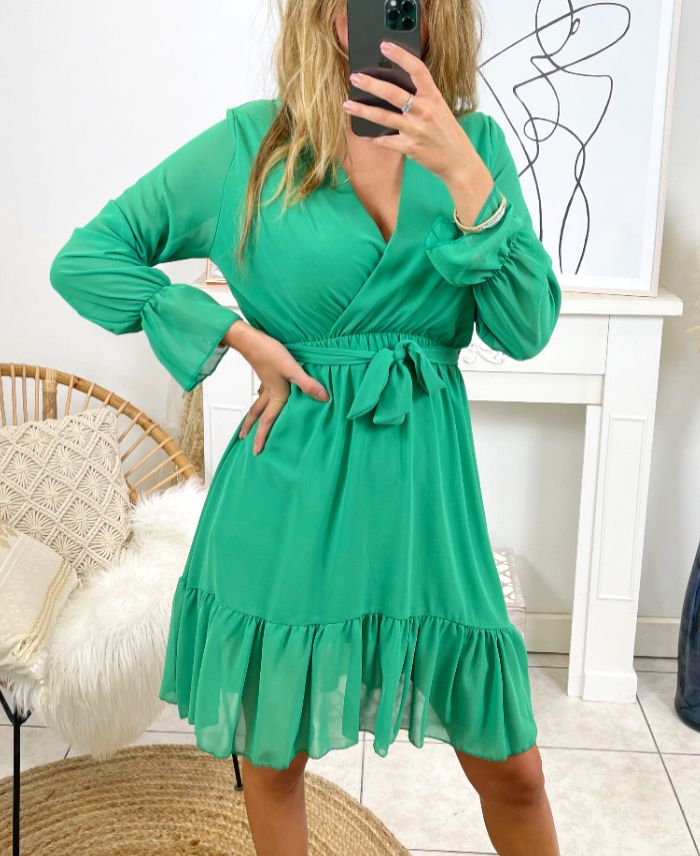 Jurk ruffle cache coeur | Emerald groen