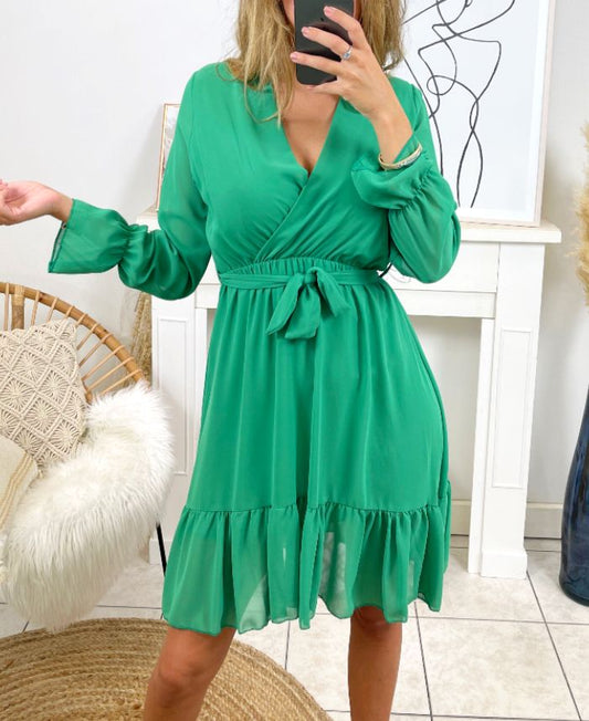 Jurk ruffle cache coeur | Emerald groen